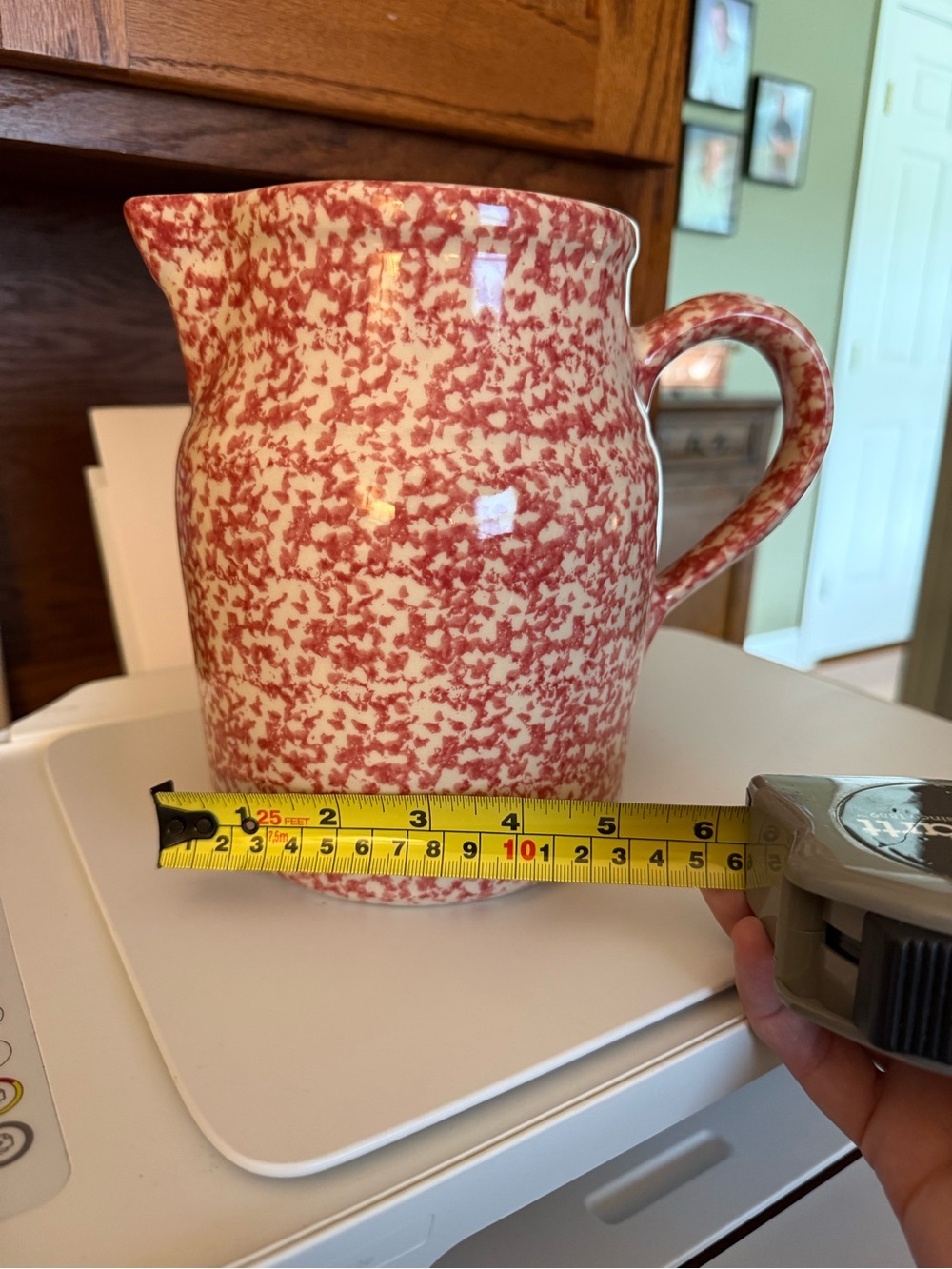 Roseville Pottery Spongeware: Red Speckled Ceramic Pitcher - Picture 7 of 8